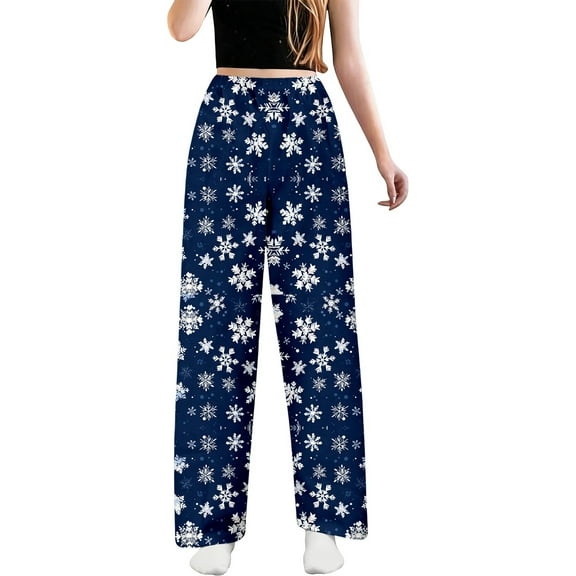KHONTS Women's Christmas Comfy Pajamas Drawstring Stretch Floral Print Long Wide Leg Lounge Pants P XL