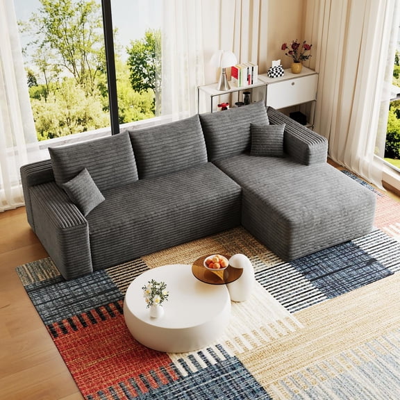 95-Inch Cloud Sectional Sofa with Plush Corduroy Fabric, U-Shaped Modular Couch and Corner Sofa for Living Room with Deep Seat, No Assembly Required, Dark Grey