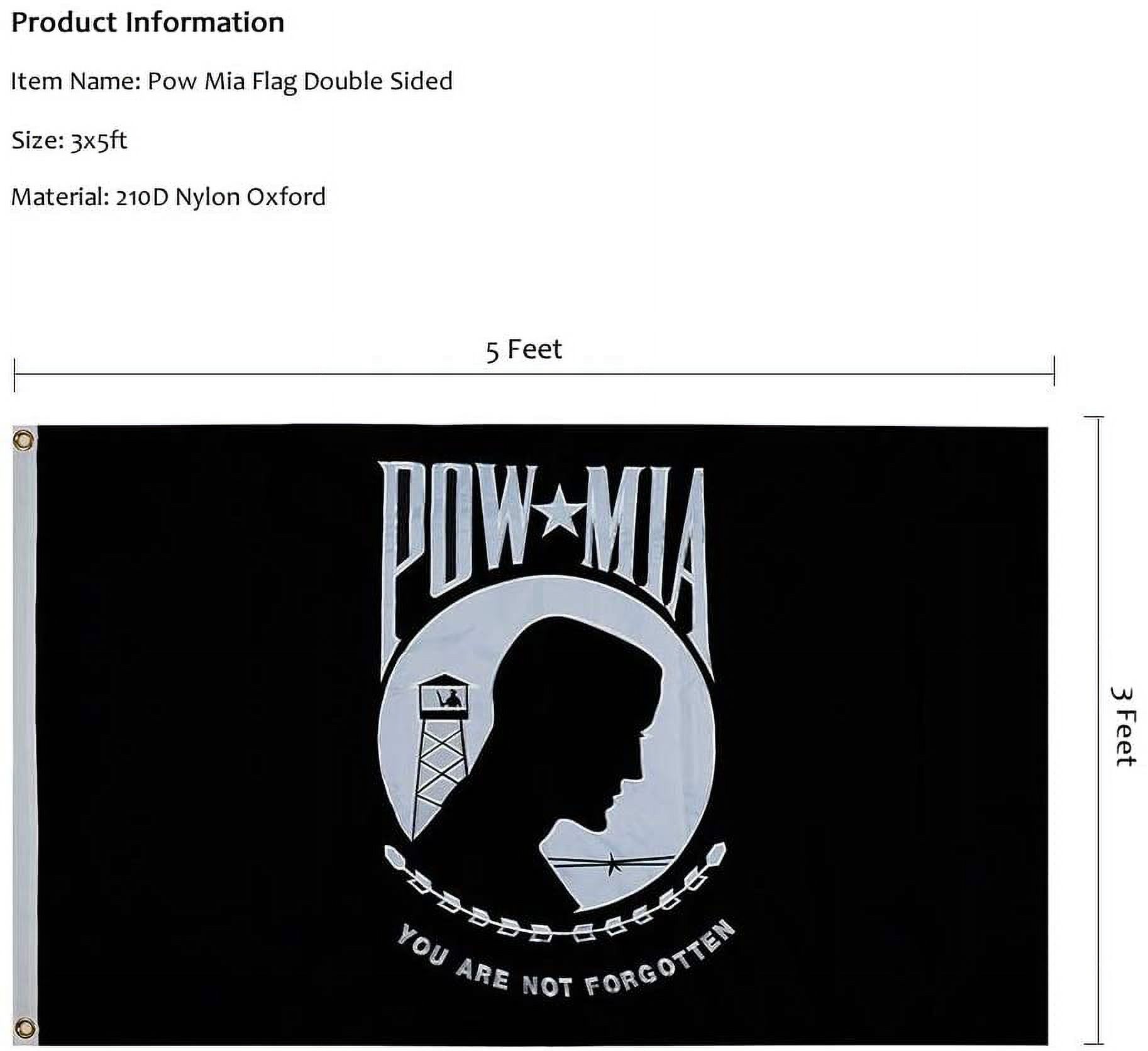 TOPFLAGS Pow Mia Flag Embroidered 3x5 Outdoor - Heavy Duty Double Sided You are Not Forgotten War Flags 300D Oxford Nylon Military Pow Flags for Outside