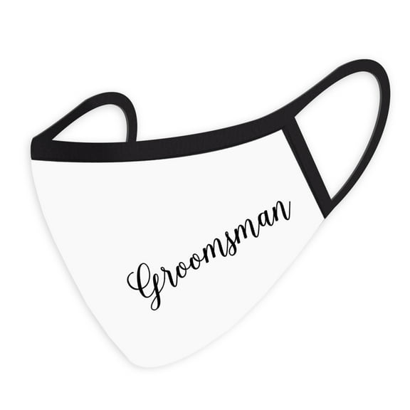 Koyal Wholesale Wedding Face Mask, Groomsman Design, White Cloth Face Masks with 1 Replaceable PM 2.5 Filter, 1-Pack