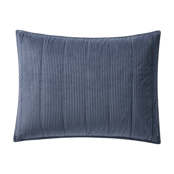 Mainstays Solid Textured Corduroy Quilted Pillow Sham, Navy Blue, Standard/Queen, 1 Pack, All Ages