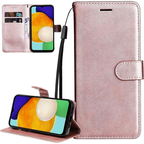Retro Solid Color Wallet Case for Xiaomi Redmi 10A, Business Fashion PU Leather w/Kickstand with Card Holder Flip Phone Cover for Xiaomi Redmi 10A CS Rose Gold