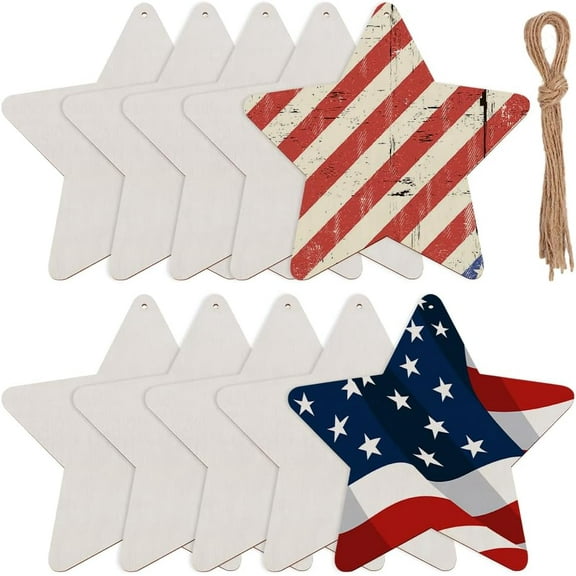 10Pcs Large Wooden Star Ornaments 7 Inch Blank Wooden Stars Unfinished Wood Crafts to Paint Natural Wood Blank Slices for DIY Crafts Hanging Home Flag Day Decoration Christmas Party Ornament