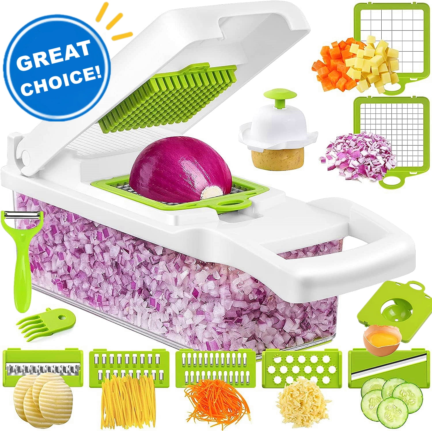 CofeLife 12 in 1 Pro Vegetable Chopper, Multi-functional Onion Chopper, Vegetable Cutter Stainless Steel Blades, Vegetable Slicer Container, Mandoline Slicer, Dicer, Cutter Ideal for Fruits/Salads