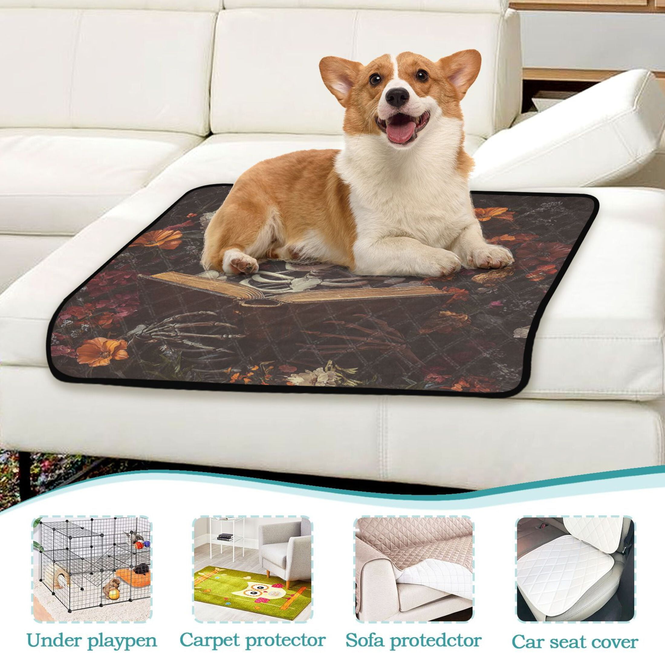Qxltty Skeleton Reading Cat litter Pads Pet Set of 3 Diaper Mats Center Anti-leakage Layer Absorbent Soft and Comfortable