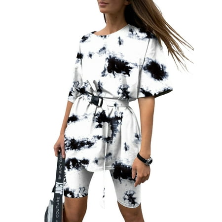 

Frontwalk Ladies Nightwear Short Sleeve T-shirt Sleepwear Crew Neck Lounge Sets Daily Wear Casual Pajamas Floral Print Loungwear Black L