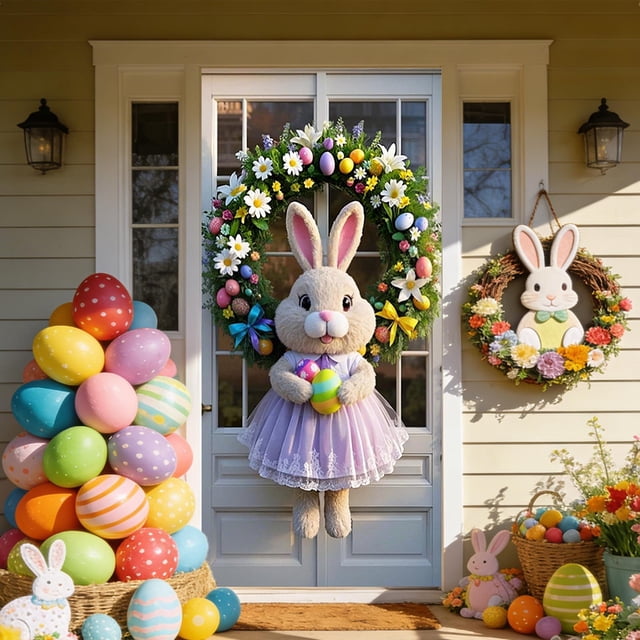 Sokhug Rideau de Porte de Pâques 35,43x70,87 Pouces Imprimé Lapin Œuf Décor pour Porte d'Entrée Mur Multicolore