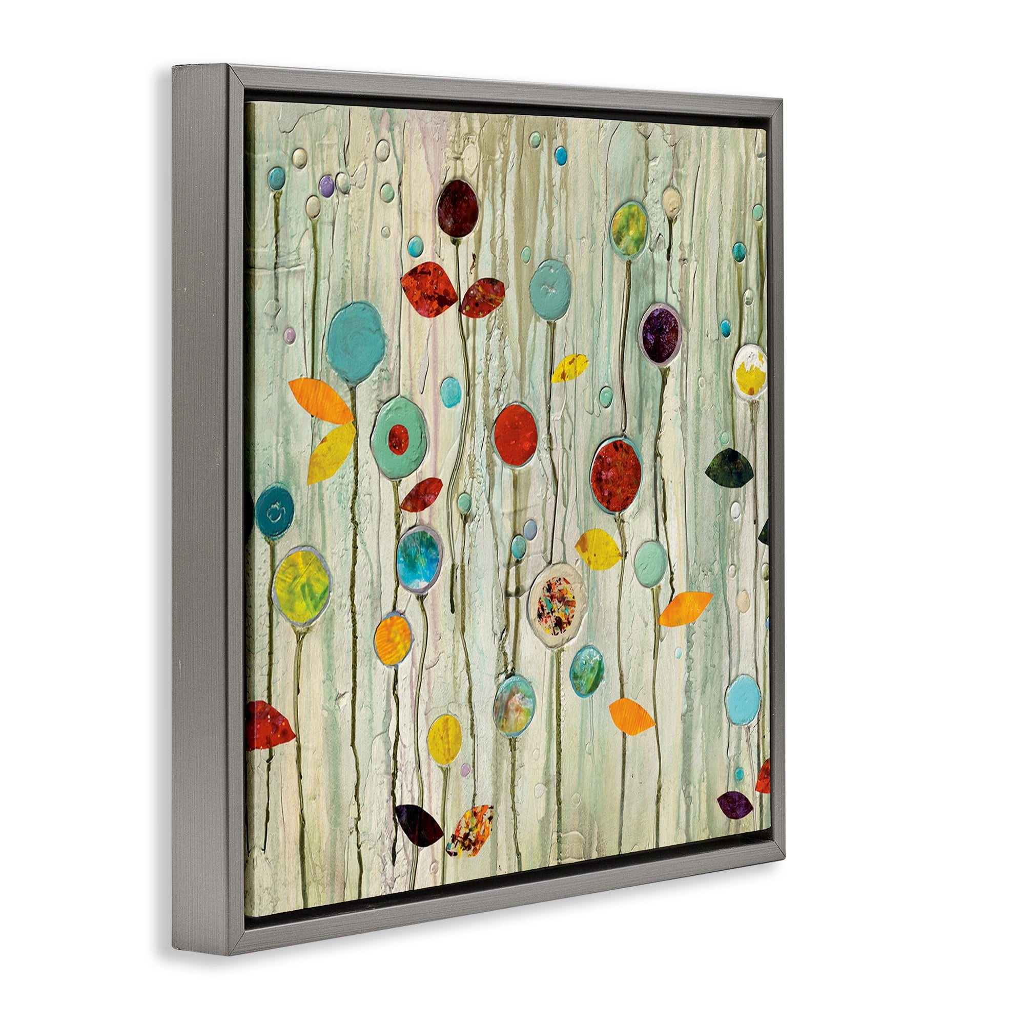 Stupell Industries Abstract Whimsical Floral Scene Botanical & Floral Painting Gray Floater Framed Canvas Art Print Wall Art, 25 x 25
