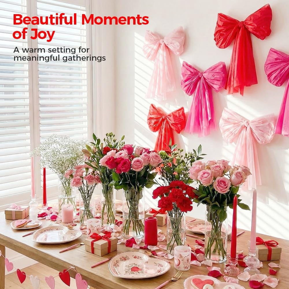 Large Pink Bow,Valentines Day Decorations,54X107 inch DIY Giant Wall Bows for Wedding Coquette Birthday Backdrop Bridal Shower Bachelorette Room