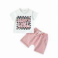 thumbnail image 2 of ZEHJUHAN Baby Girls' Casual 2-Piece Set Short Sleeve Letter Print Tee & Elastic Drawstring Waist Pocket Shorts Pink，0-3M, 2 of 12