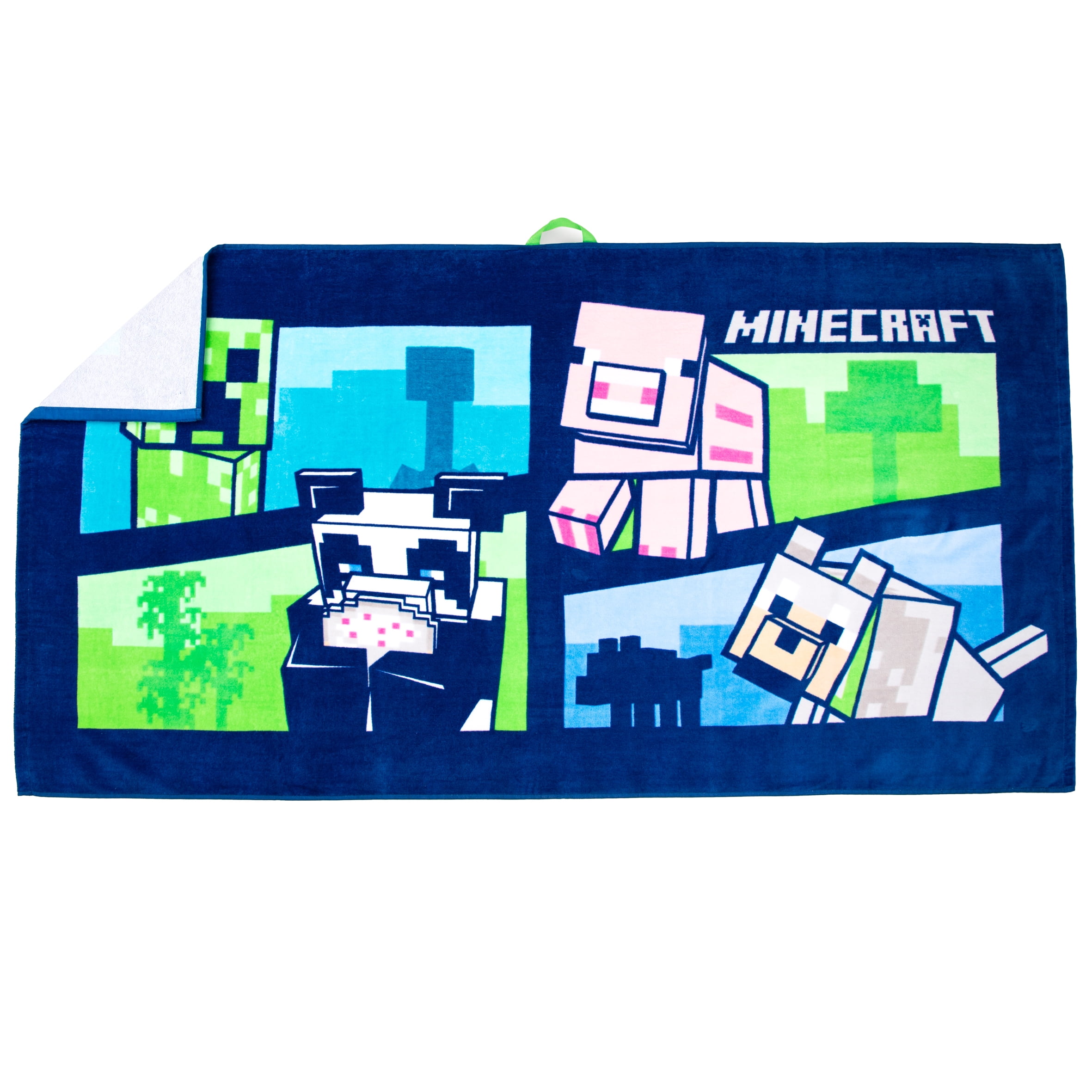 Minecraft Oversized Kids 100% Cotton Towel and Character Loofah Set, Green, Mojang