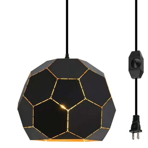 Kiven Plug in Pendant Light, Hanging Light with Iron Lampshade, E26 Socket Modern Dimmable Pendant Light for Bedroom Foyer Hallway Kitchen Island