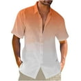 thumbnail image 2 of WREESH Men's Summer Casual Linen Shirts Beach Button Down Shirt Gradient Short Sleeved Lapel Shirt with Pocket Orange, 2 of 6