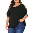 thumbnail image 4 of Blusa de mujer de talla grande Agnes Orinda, con hombros descubiertos, de manga corta, cuello redondo, color negro, camisetas casuales de verano 3X, 4 of 6