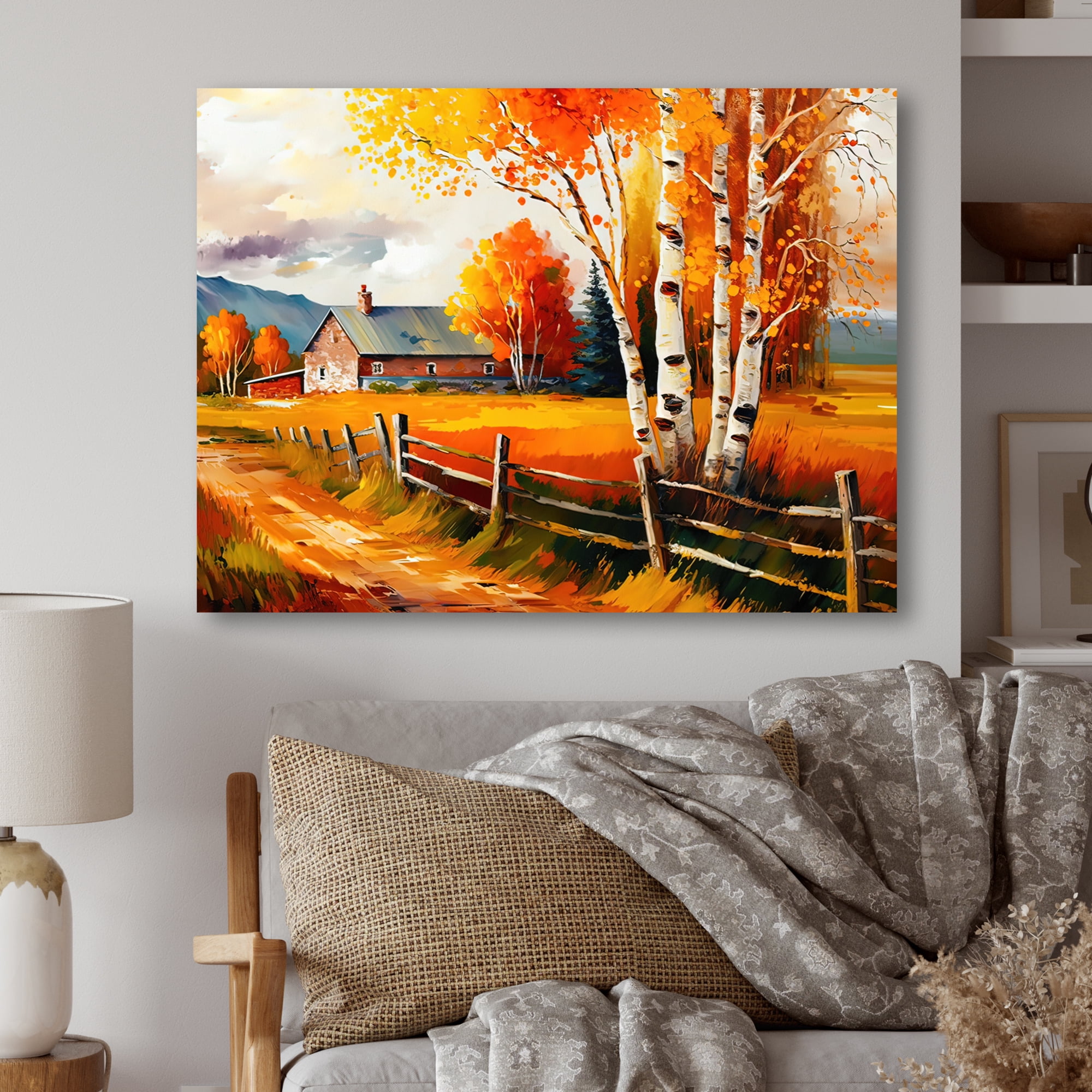 Designart Small Cottage In Autumn IV Canvas Wall Art
