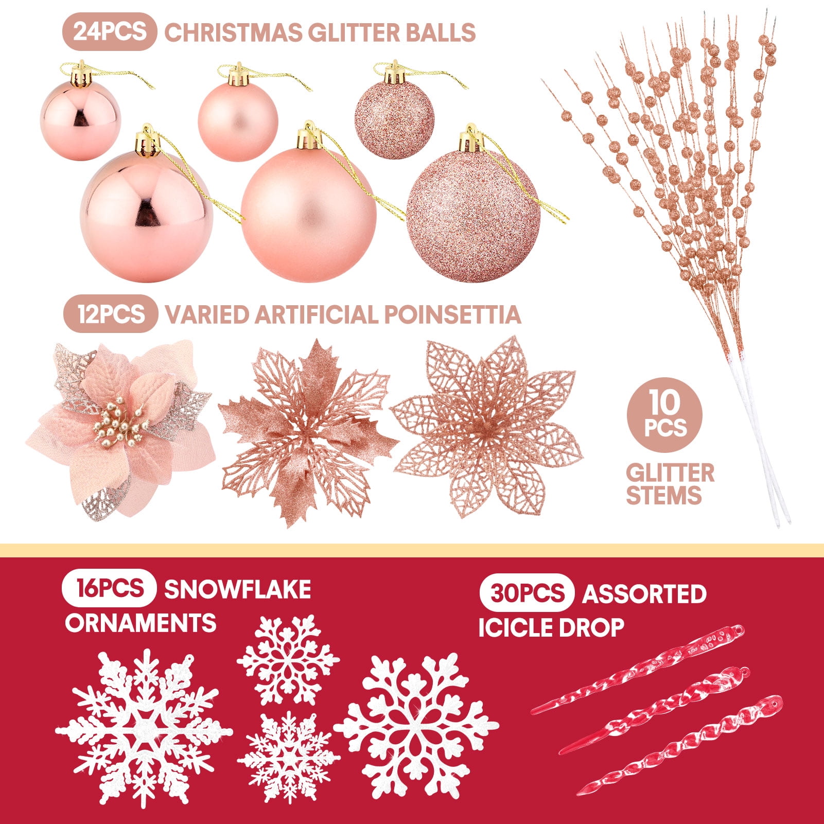 Ayieyill, Christmas Decorations, 92pcs, Includes Poinsettia