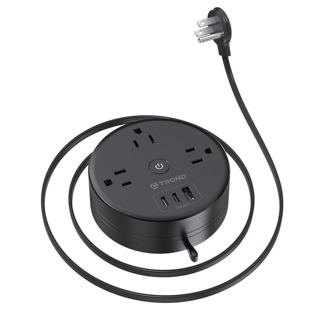 TROND Regleta Enchufes Portátil retráctil, Tira de alimentación retráctil de Viaje, Cable de Extensi