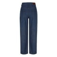 thumbnail image 4 of RYRJJ Womens Rhinestone Baggy Wide Leg Jeans High Waisted Washed Distressed Straight Leg Denim Pants Plus Size(Dark Blue,M), 4 of 7