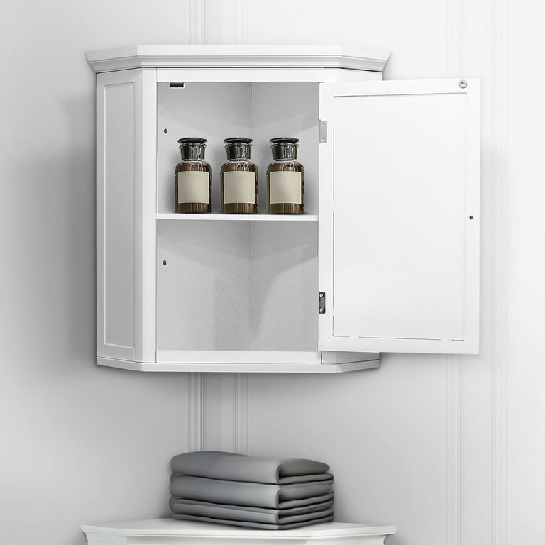 Free Shipping Teamson Home Glancy One Shutter Door Wooden Removable Corner Wall Cabinet White Walmart