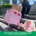 thumbnail image 3 of Foldable Cart with Stair Climbing Wheels, Collapsible Rolling Crate with Telescoping Handle, Handcart for Grocery Book File Tool Art Supplies,65L(Pink), 3 of 4