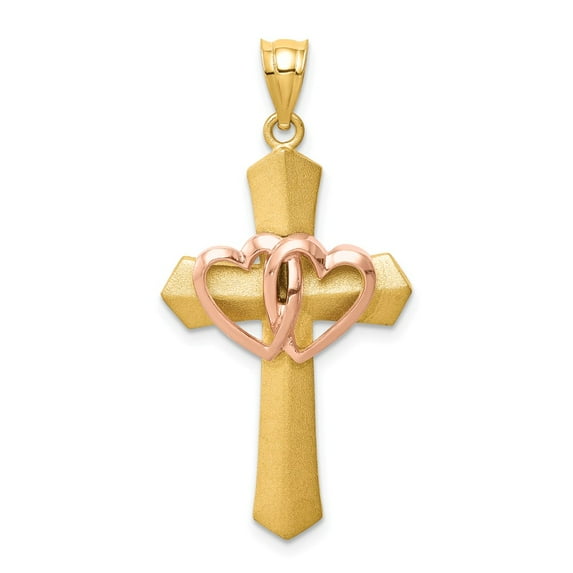 FB Jewels 14K Two Tone Gold Double Heart Cross Charm