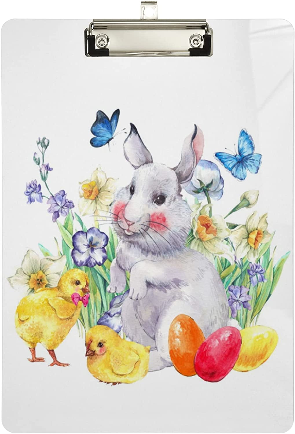 FMSHPON Easter White Bunny Eggs Butterfly Clipboard Hardboard Wood