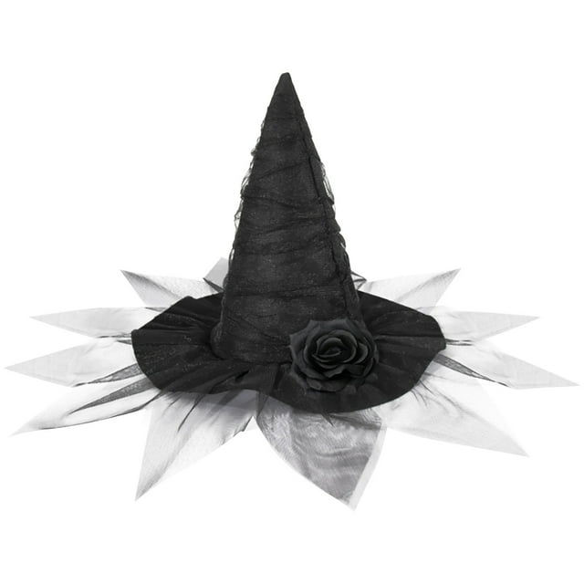 Halloween Witch Hat Decoration With Baroque Style Mesh And Artificial Flowers For Gothic Queen Cosplay