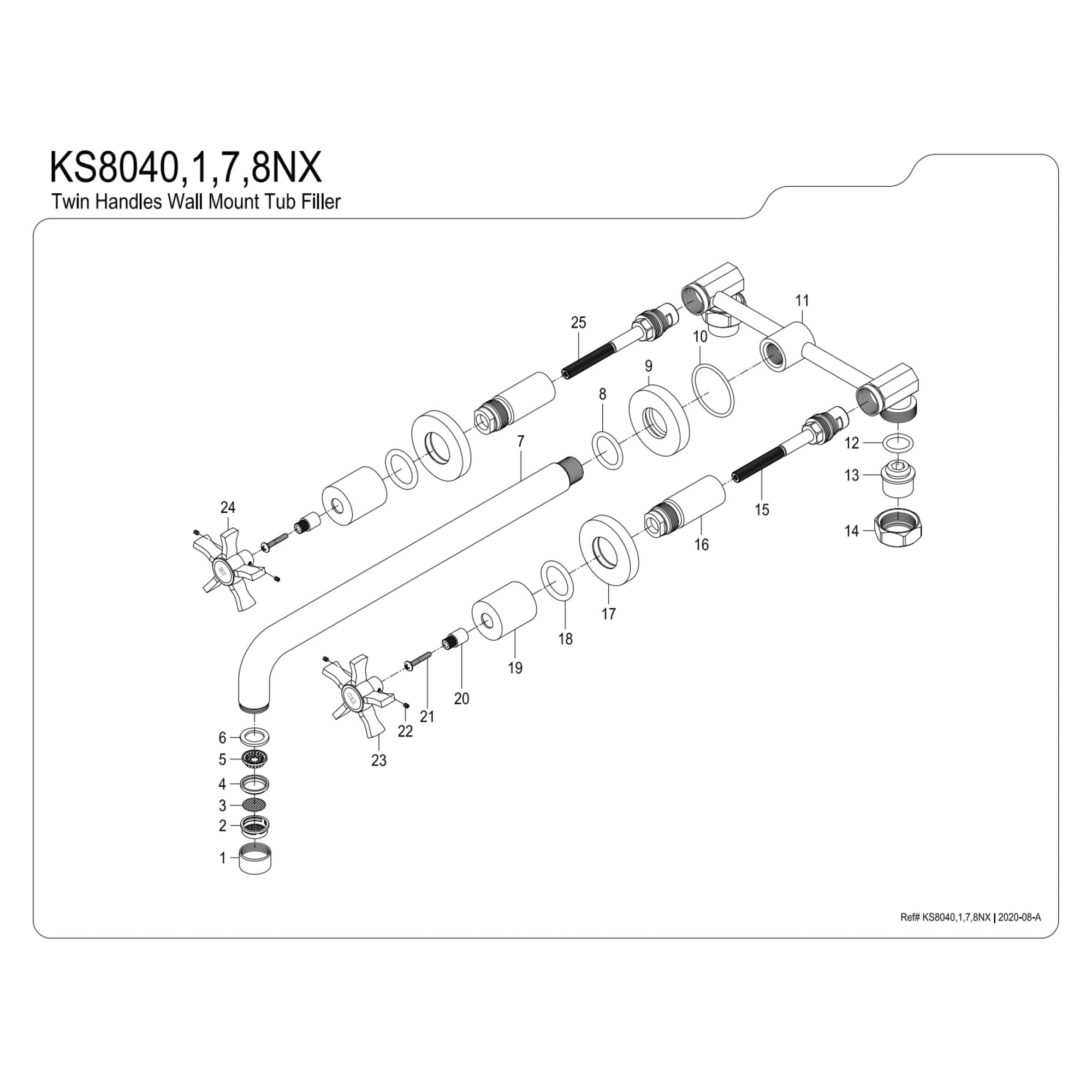 Kingston Brass KS8048NX Hamilton Two-Handle Wall Mount Roman Tub Faucet, Brushed Nickel