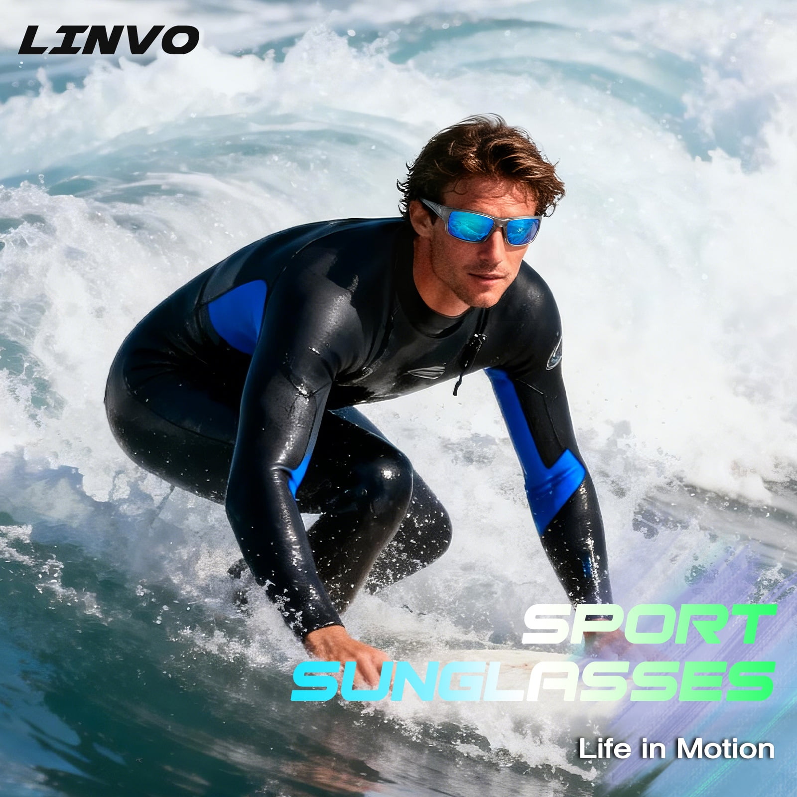 LINVO Men’s Sports Polarized Sunglasses, Wrap-Around Sun Glasses for Cycling, Fishing, Hiking & Driving, UV400 Protection
