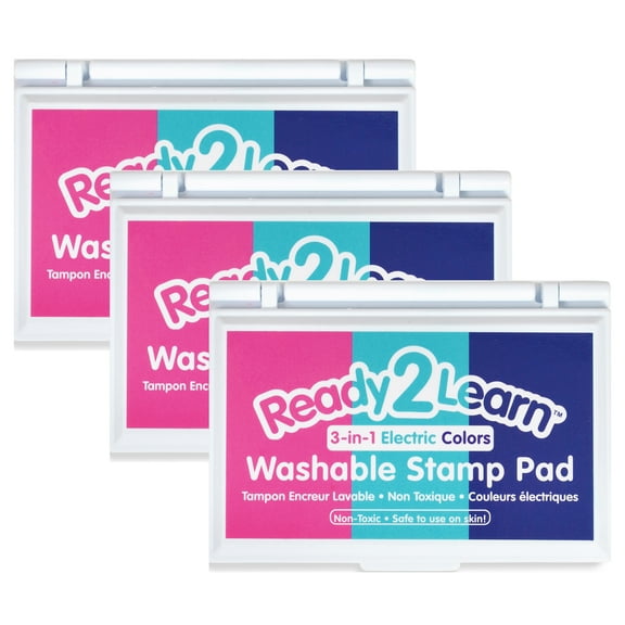 READY 2 LEARN Washable Stamp Pad 3-in-1 - Electric - Pink, Purple & Turquoise - Pack of 3