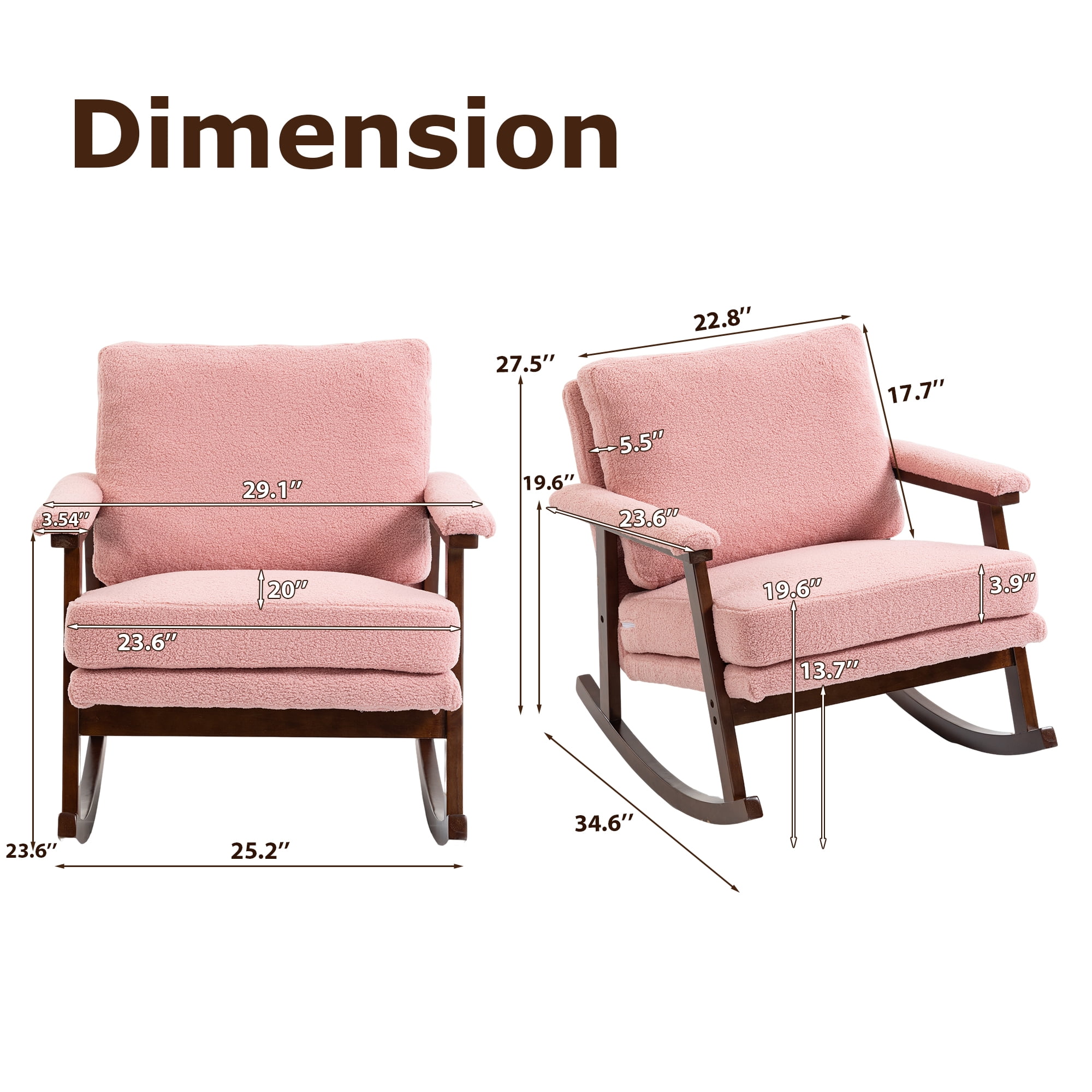 Aukfa Upholstered Accent Rocking Chair with High-Density Foam Cushio for Living Room Bedroom Reading,250 lbs Capacity,Pink