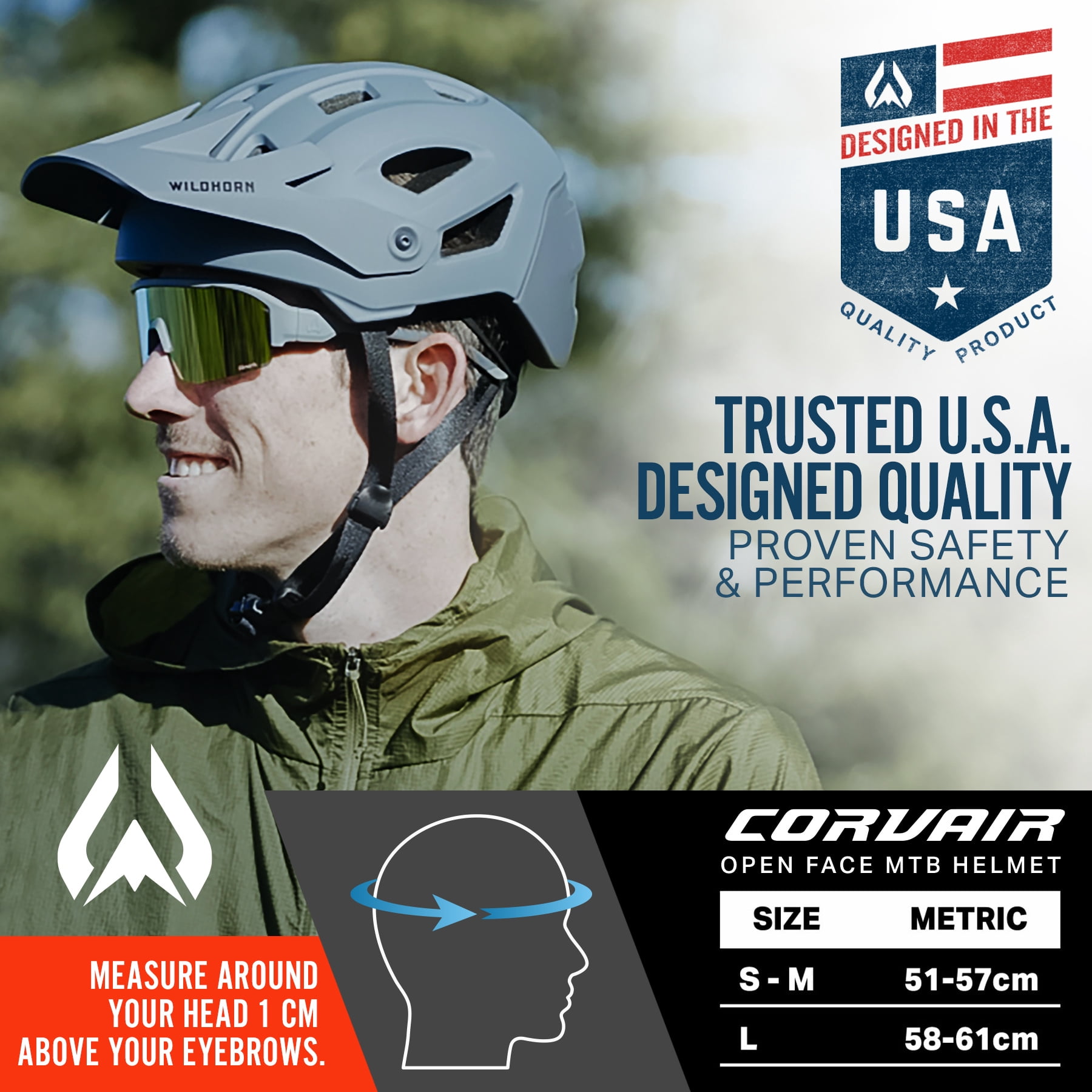 Wildhorn Corvair Mountain Bike Helmet, Graphite, LRG-XL