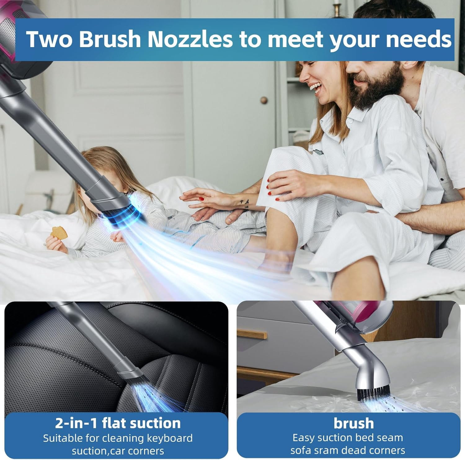 Oenbopo Mattress Vacuum Cleaner Cordless, UV Bed Vacuum Cleaner 10Kpa High Frequency Double Beat Low Noise, 3-in-1 Handheld Vacuum for Bed, Mattress, Pillow, Sofa Cleaning