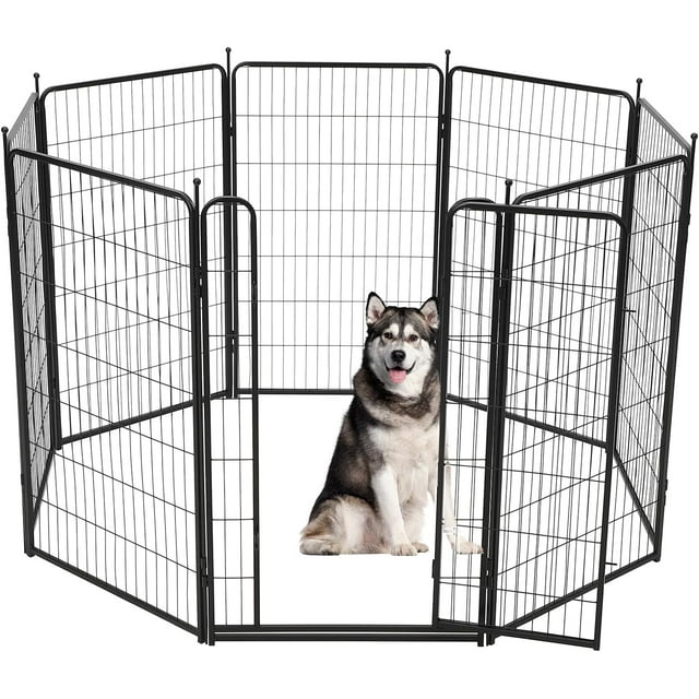 Historyli Corral para Perros de 8 Paneles Interior/Exterior,Corral de Ejercicio para Mascotas/Cachorros de Metal Extra Resistente,Puerta Ancha y Umbral Bajo,Corral para Mascotas para Jardín o Patio