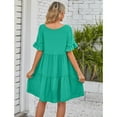 thumbnail image 6 of IDALL Summer Dresses,Casual Dresses Ladies Summer Casual V Neck Layered Ruffle Hem Pocket A Line Mini Swing Beach Short Sleeve Dress Petite Dresses,Modest Dresses,Womens Dresses Green Dress M, 6 of 6