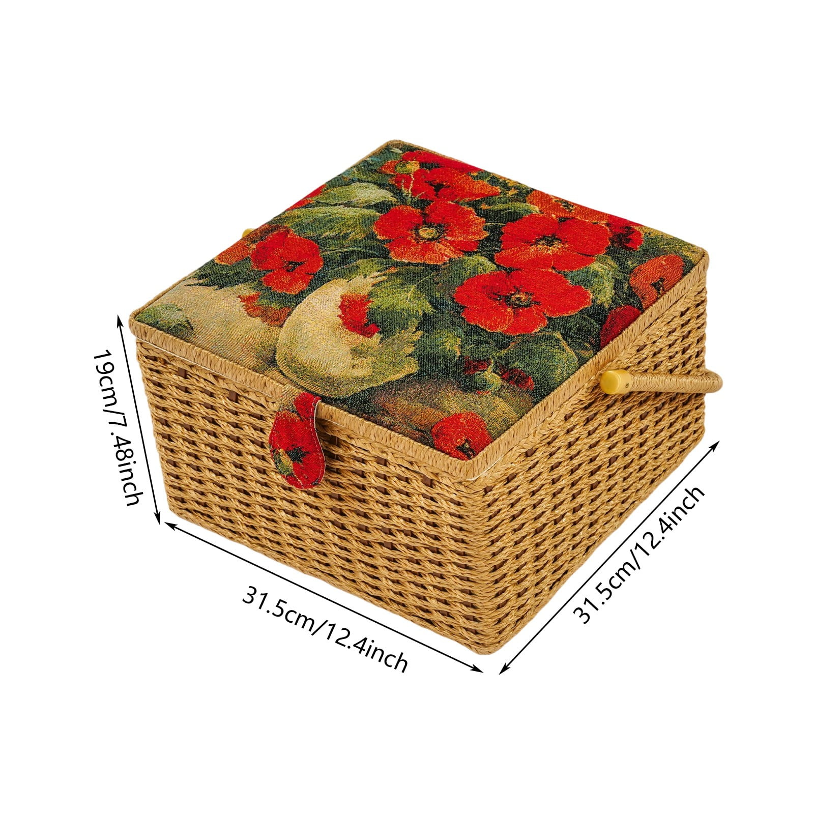 Large Capacity Sewing Basket, 12.4 X 12.4 X 7.48in Portable Sewing Kit Storage Box for Scissors, Needles, Buttons