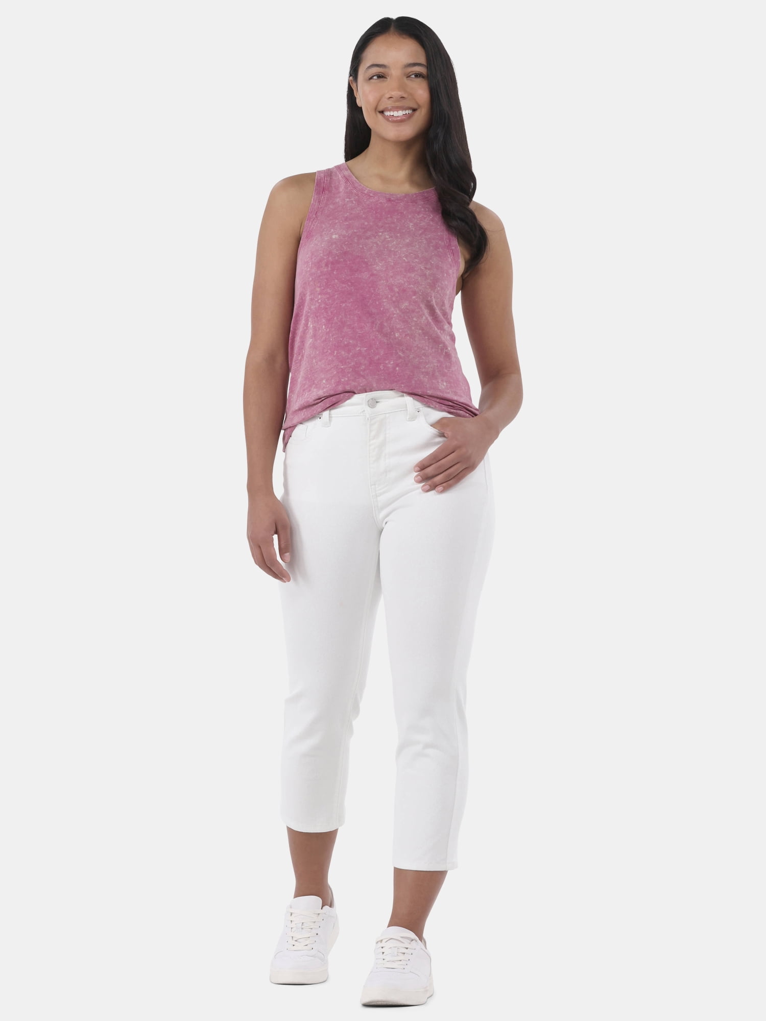 Time and Tru Women's Mineral Washed Cotton Tank Top with High Neck, Sizes XS-XXXL
