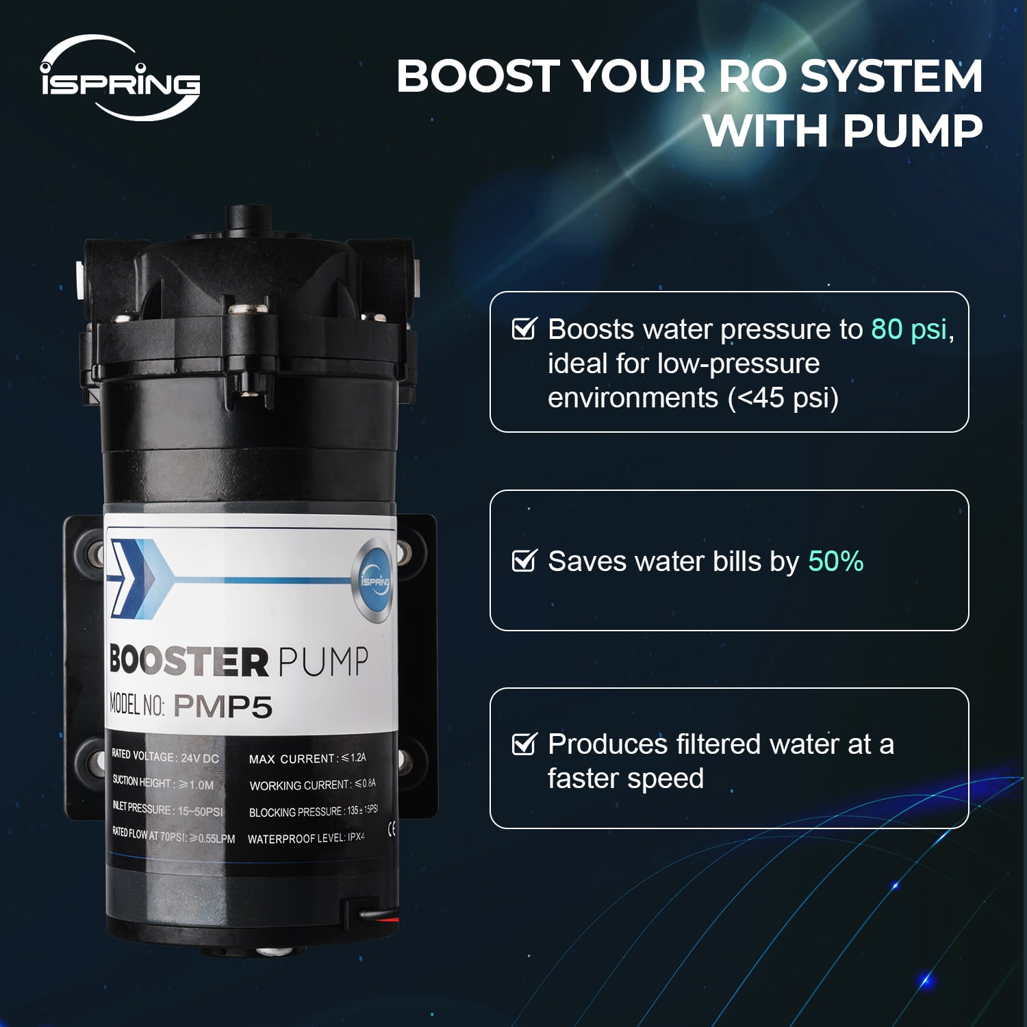 iSpring RCC7P-AK 6-Stage Reverse Osmosis System Under Sink with Alkaline Water Filter and Pump, pH+, 75 GPD, TDS Reduction, RO Drinking Water Filtration System