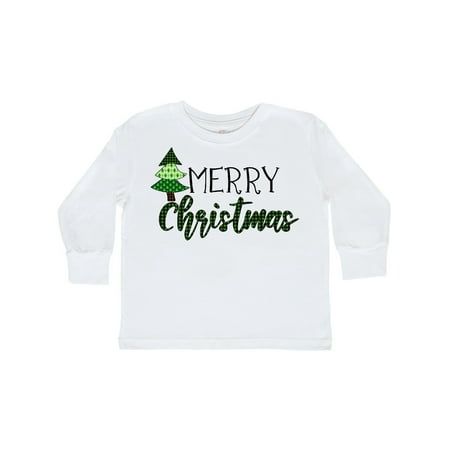 

Inktastic Merry Christmas Green Quilt Pattern Tree Gift Toddler Boy or Toddler Girl Long Sleeve T-Shirt