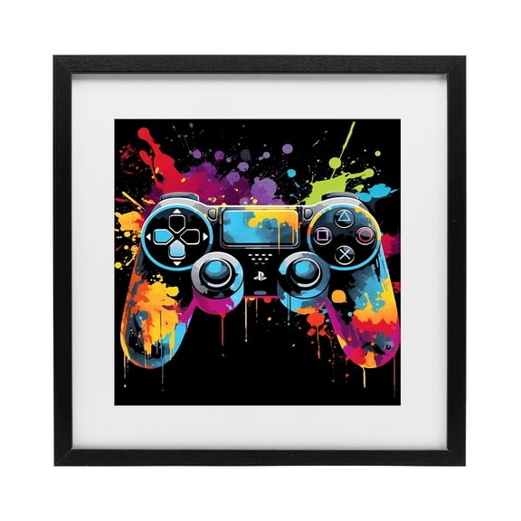 Stupell Industries Contemporary Paint Splash Game Controller Black Framed Print Under Glass, 13 x 13, by Creative Studio