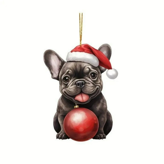 LanSuare Christmas Dog Hanging Ornament, Acrylic Cute Dog with Christmas Hat, Suitable for Vehicle Interior, Gift Giving, Pet Lovers, Christmas Tree Decor