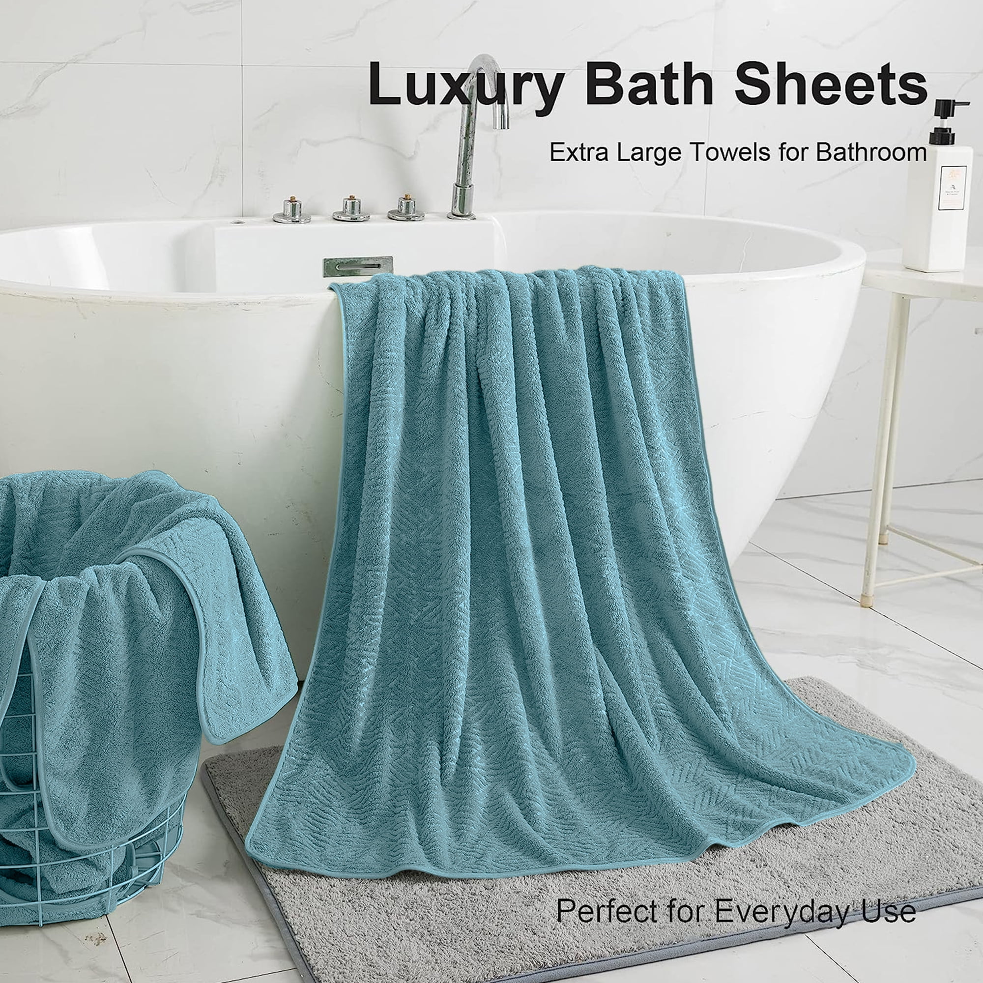 Smuge 8 Piece Oversized Bath Sheet Towels, 2 Large Bath Towels, 2 Hand Towels, 4 Washcloths, 600 GSM Ultra Soft Large Bath Towel Set Cozy Quick Dry Bathroom Towels Hotel Luxurious Towels(Green Pine)