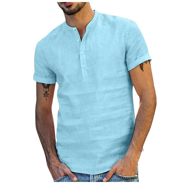 Birdeem T-Shirts Amples pour Hommes en Coton et Lin Unis à Manches Courtes à Col en V Hauts Blouse