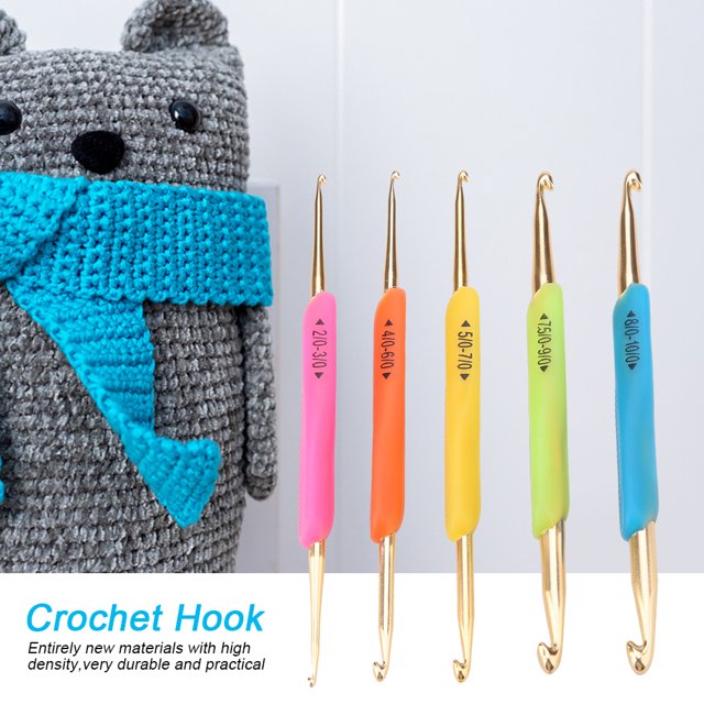 Peahefy Double Hook Crochet Hook,Double Hook Crochet Hook Set TPR Soft Rubber Handle Aluminum Knitting Needle Set (Color Random),Aluminum Crochet Hook
