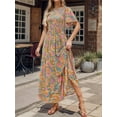 thumbnail image 2 of SANOPY Women's 2025 Summer Boho Maxi Dress Vacaton & Daily Floral Print Short Flutter Sleeve Crew Neck Smocked High Waist Flowy Layel Hem A-Line Pastoralism Dress, 2 of 6