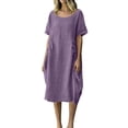 thumbnail image 2 of Antinious Ladies Summer Solid Round Neck Short Sleeve Ruffle Hem Elegant Casual Long Dress, 2 of 5