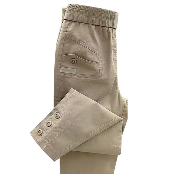 Akiihool Womens Pants Dressy Casual Women's Wide Leg Pants Winter Elastic Waist Drawstring Trousers Relax Fit (Khaki,4XL)