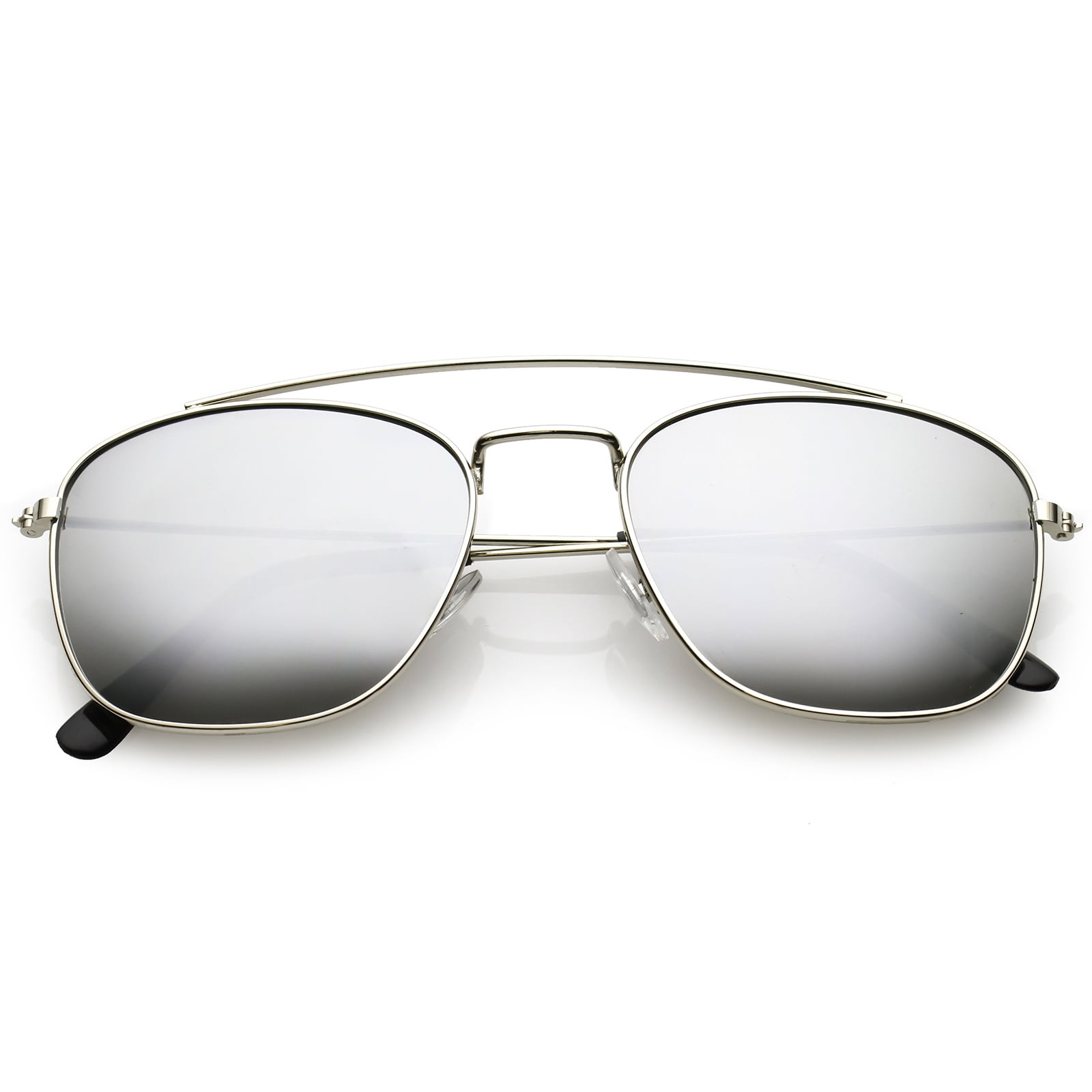 Classic Metal Aviator Sunglasses Curved Crossbar Mirrored Square Lens ...