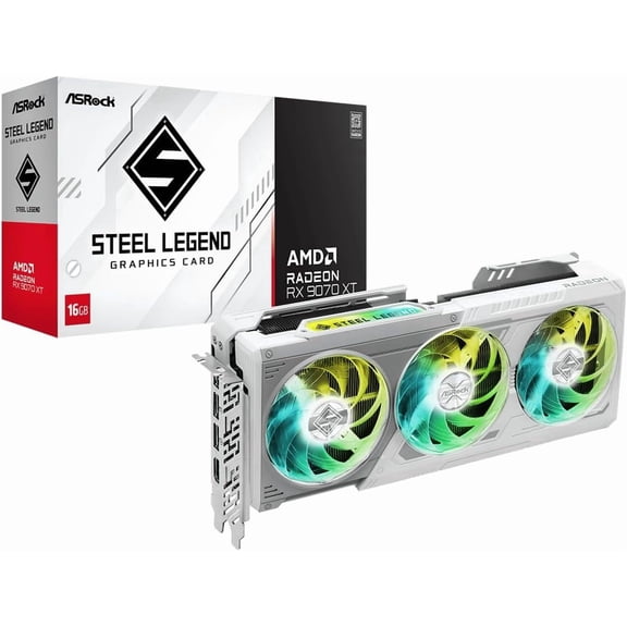 ASRock Radeon RX 9070 XT Steel Legend GPU, 16GB GDDR6, PCIe 5.0, 2970 MHz, Triple Fans