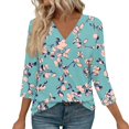 thumbnail image 2 of WTOBBY Women's Retro Botanical Print Top V-Neck 3/4 Sleeve Tunic Relaxed Fit Blouse with Lightweight Chiffon Fabric Comfort,Multicolor 2XL, 2 of 5
